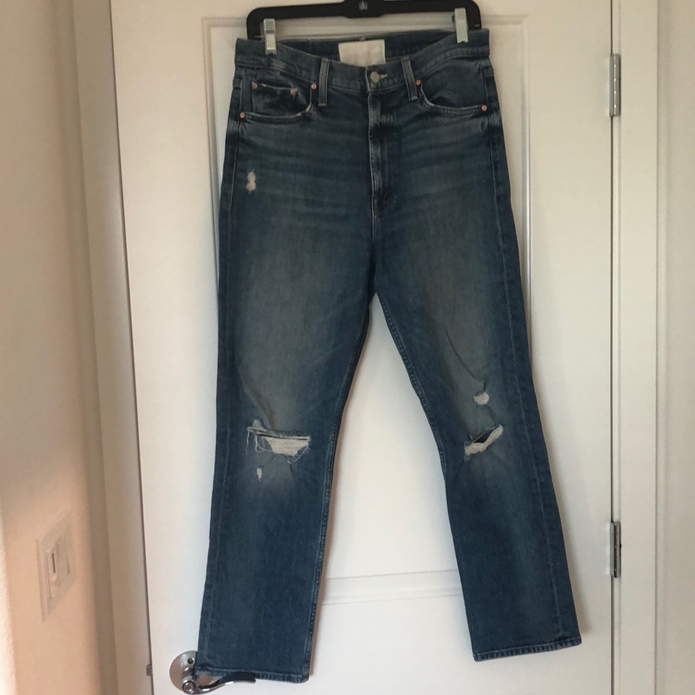 Mother high waisted Rider ankle in Far Beyond the Sky wash.